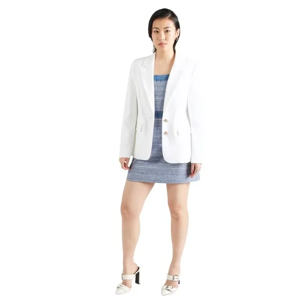 Guess NWT Elsie Tweed‎ and Denim Mini Dress Sleeveless Blue Size M